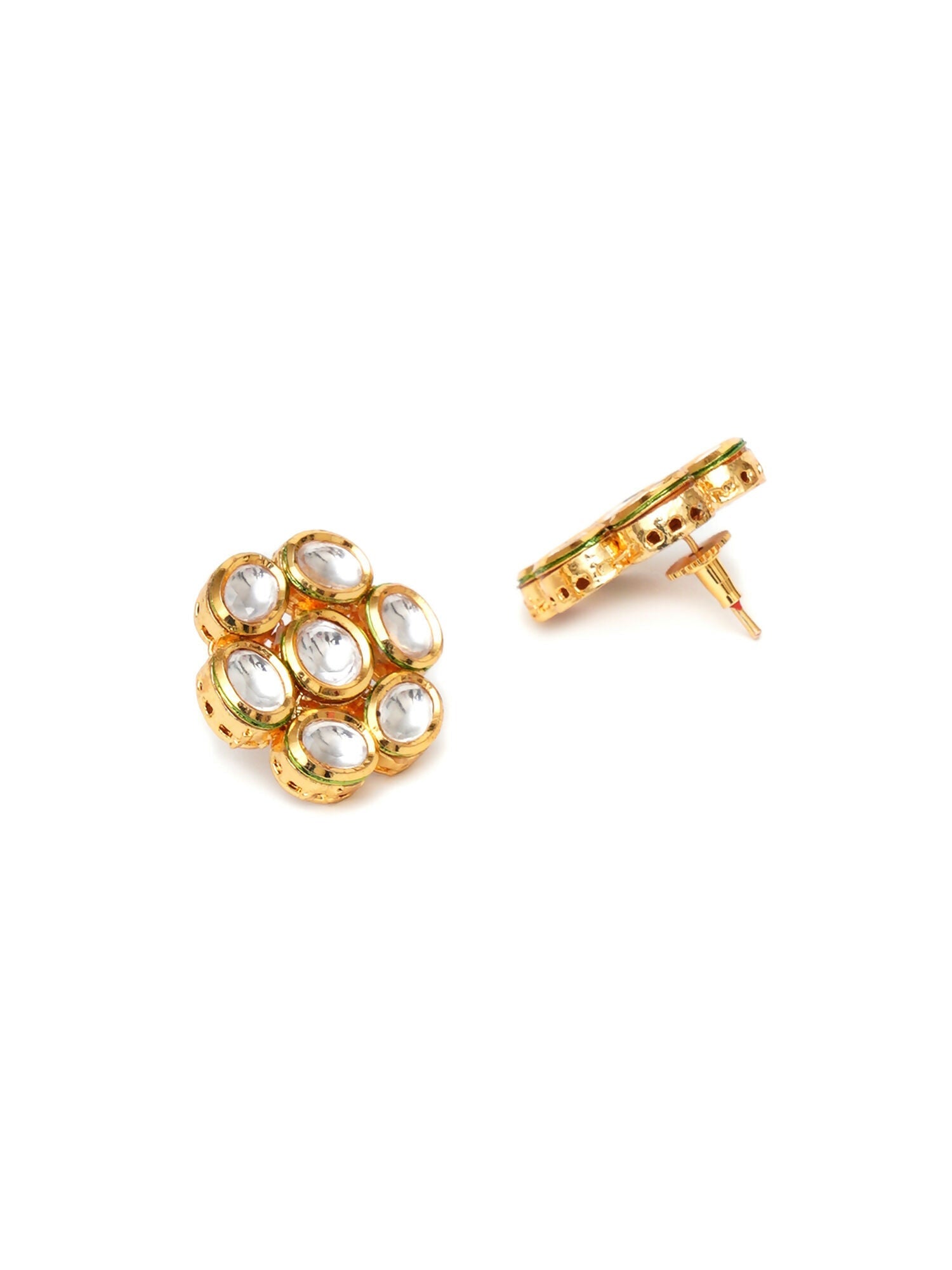 Kundan Round Maang Tikka with Studs Jewellery Set (Gold) - Ruby Raang - Swadesiicart