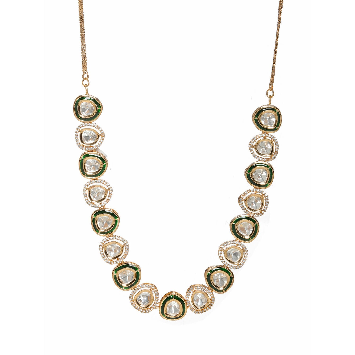 Kundan and Diamond Neckpiece with Meenakari (Gold) - Ruby Raang | Swadesiicart