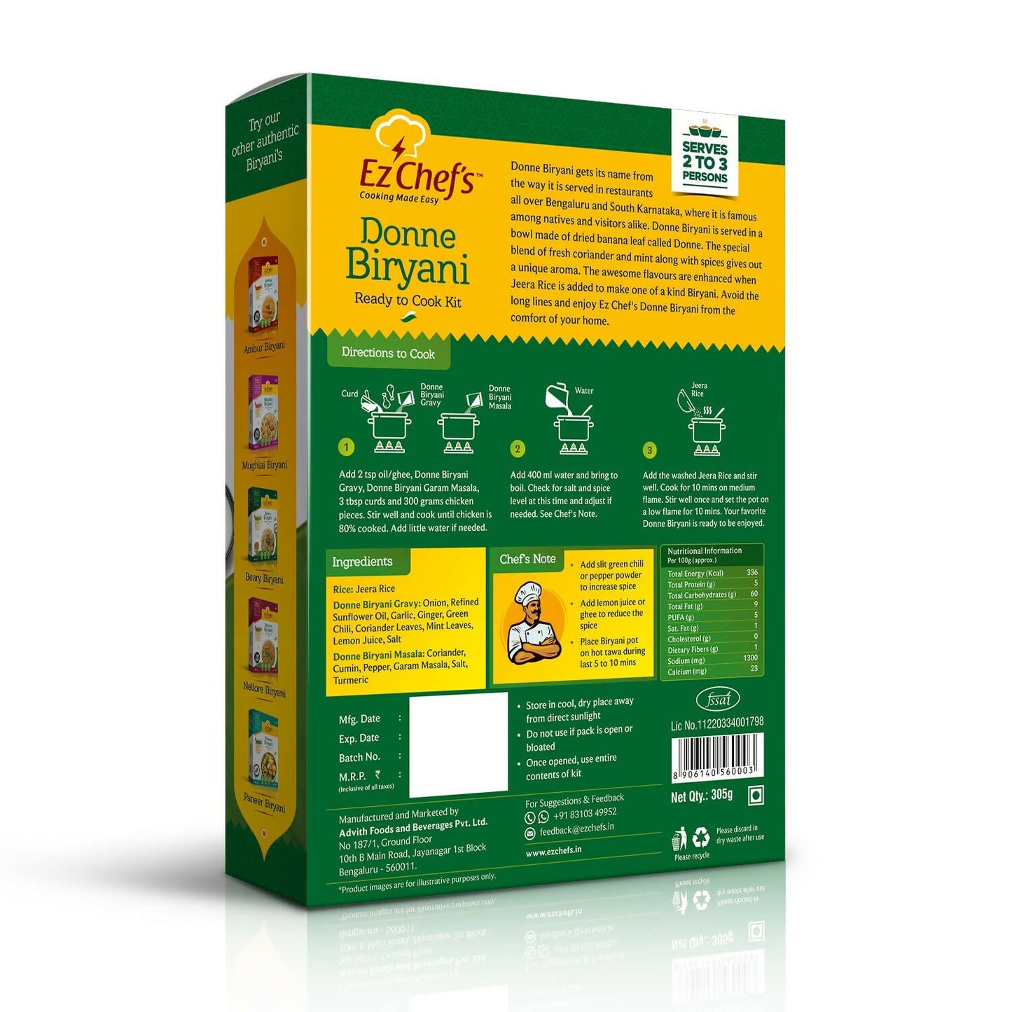 Ez Chef's Donne Biryani Kit - Bangalore's Famous Biryani | Swadesiicart
