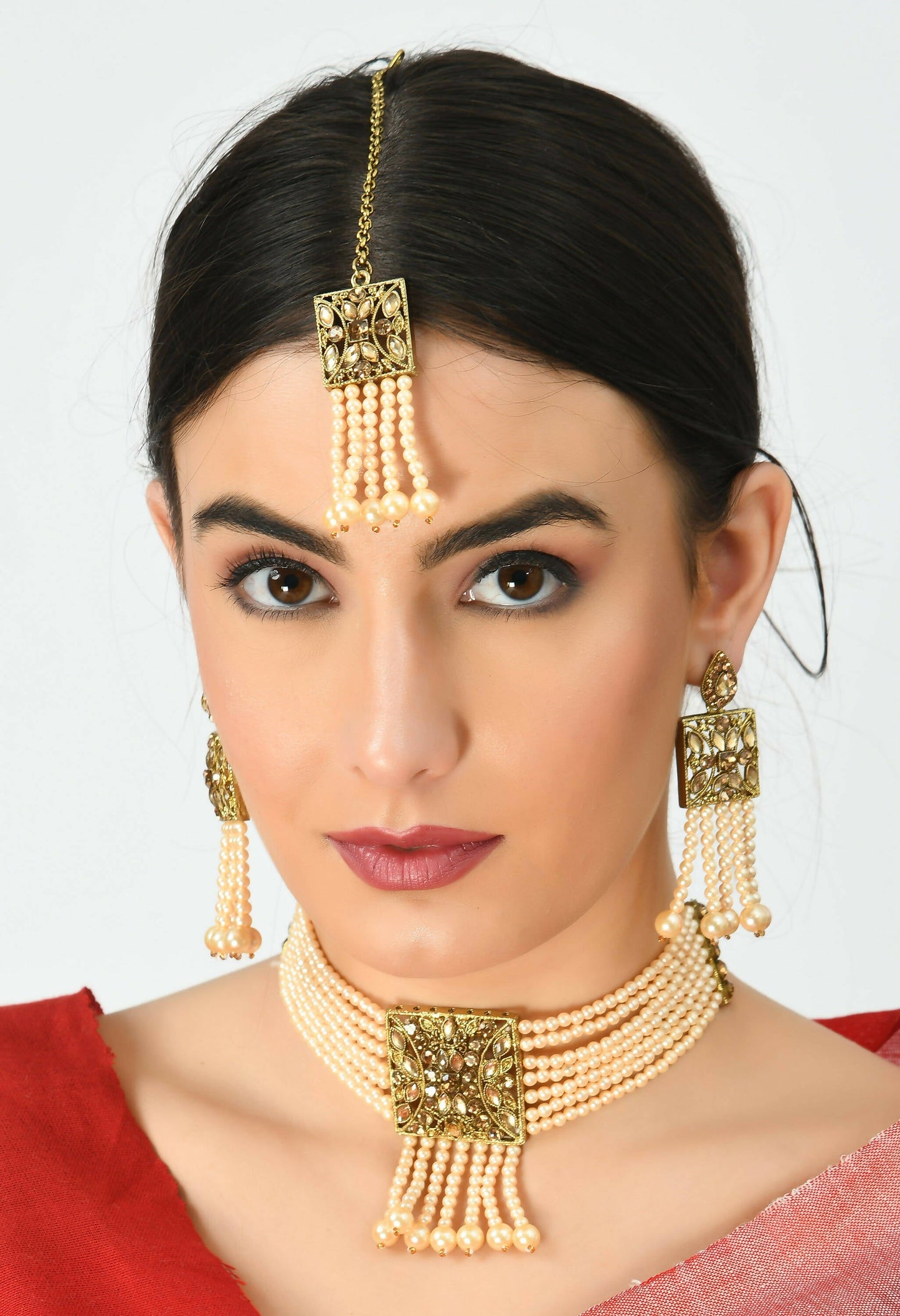Mominos Fashion Johar Kamal Off White Color Kundan & Pearls Necklace Set - Swadesiicart