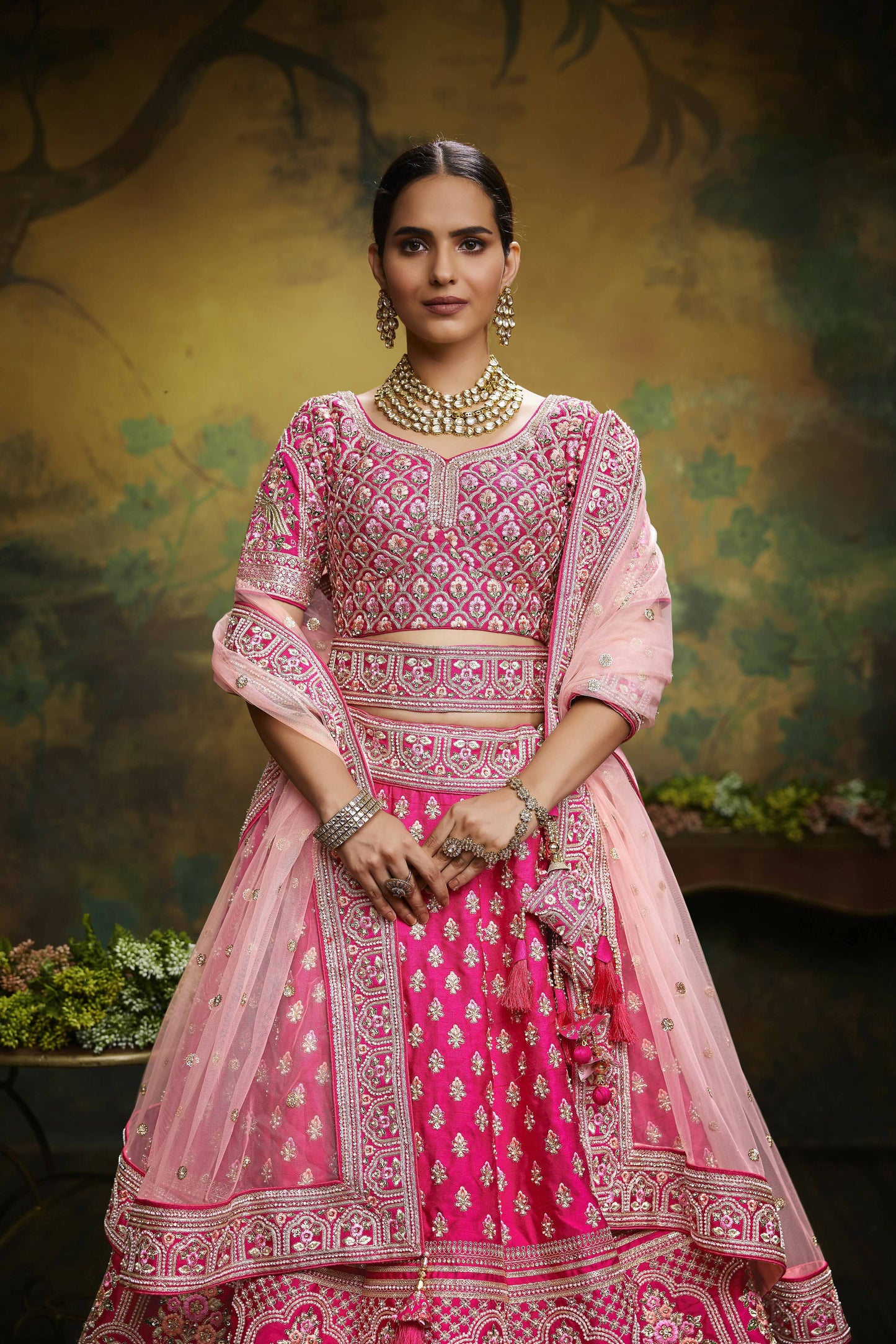 House of Panchhi Pink Pure Silk Moti & Zarkan heavy embroidery Lehenga choli & Dupatta | Swadesiicart