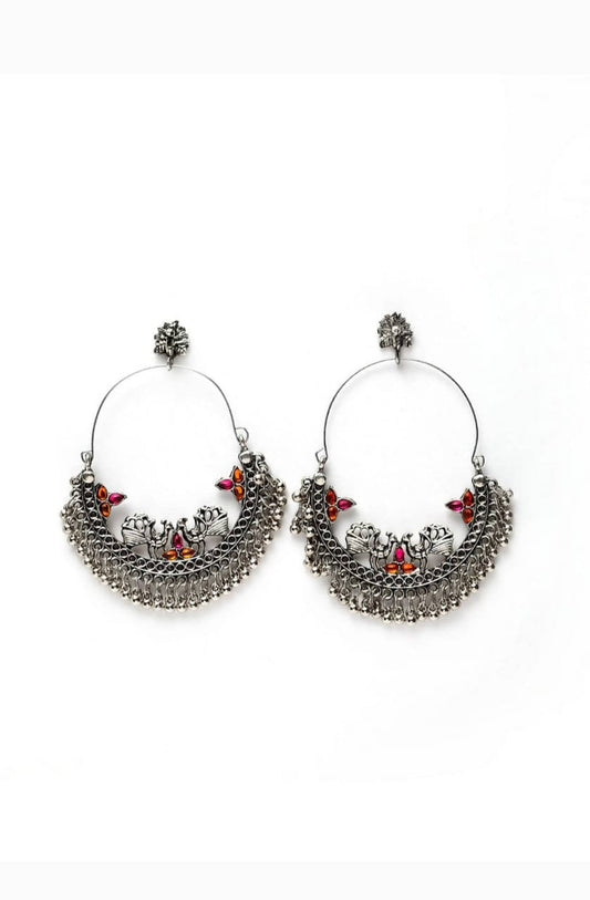 Mominos Fashion Silver-Plated Peacock Design Multi-Color Chandbali Earrings - Mominos Fashion