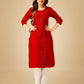 Jyoti Fashion Women's Red Cotton Blend Embroidered Kurta Pant Set | Swadesiicart