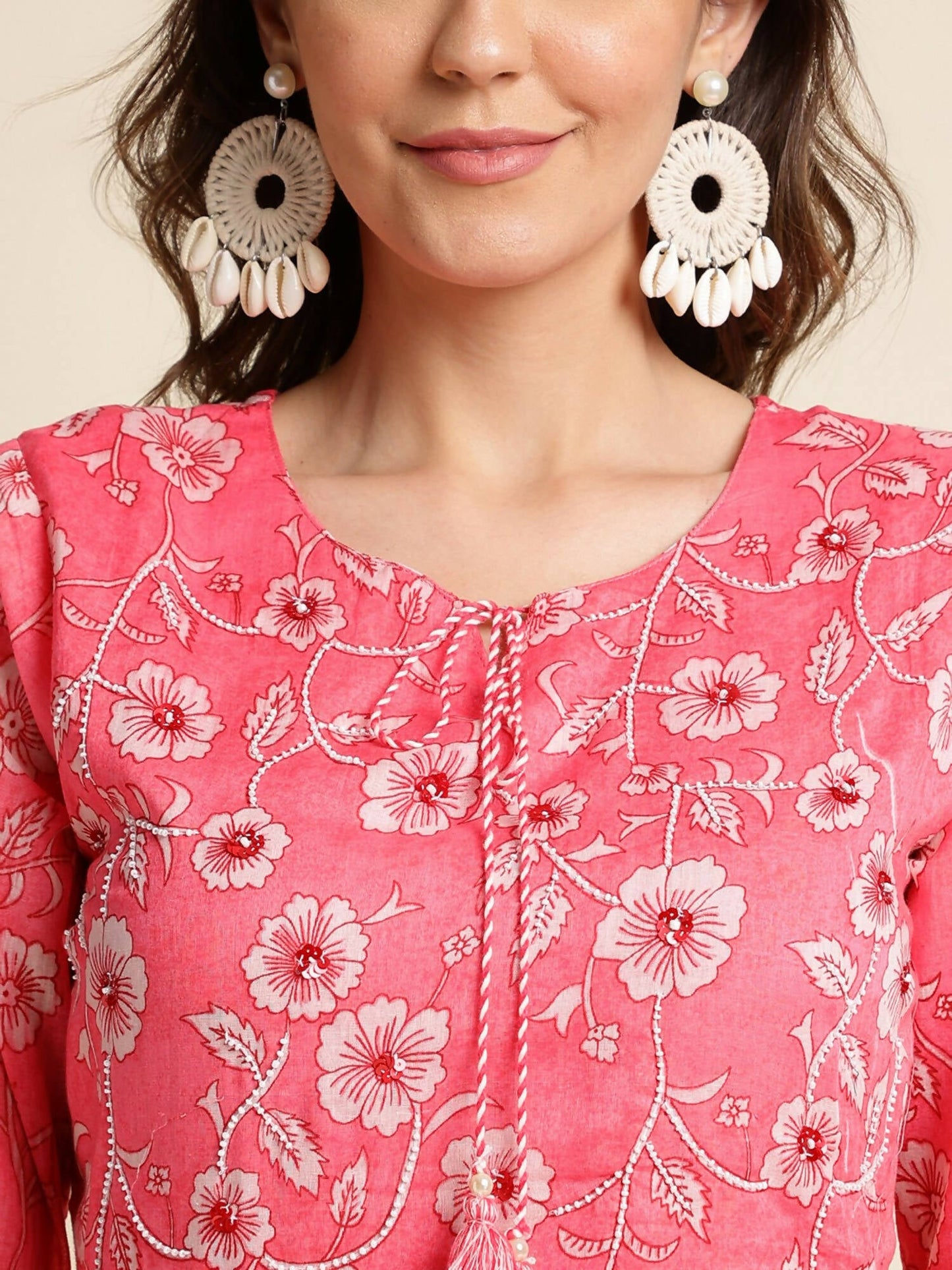 Pink Cotton Floral Printed Top - Himanshi - Swadesiicart