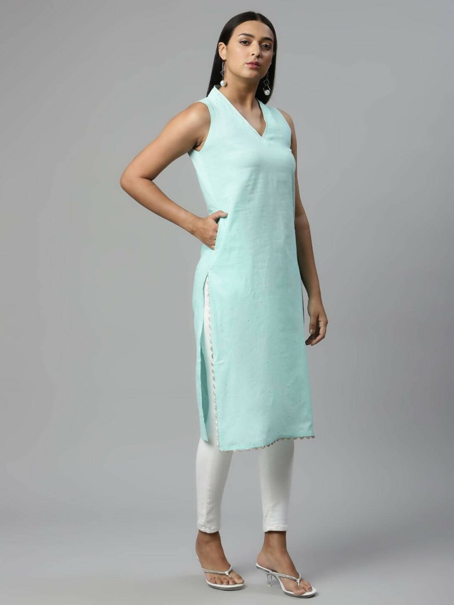 Ahalyaa Womens Summer Blue Pure Cotton Printed Kurtas | Swadesiicart