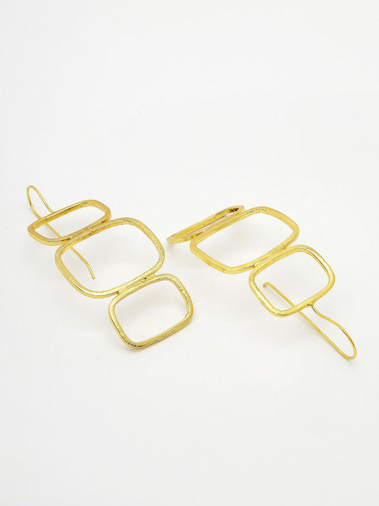 NVR Women Gold-Polished Contemporary Fish Hook Drop Earrings - Swadesiicart