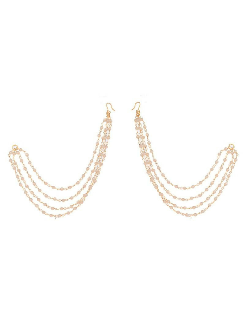 NVR Pearl Studded Classic Gold-Polished 4 Line Ear Chain Ear Cuff | Swadesiicart