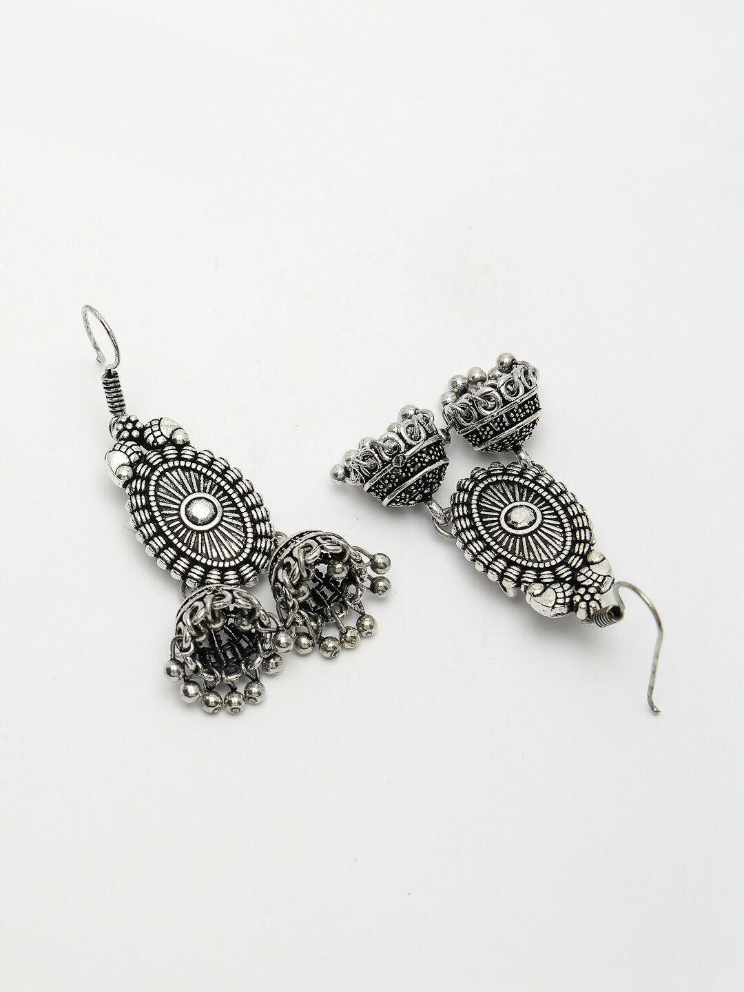 NVR Women's Silver-Plated Choke Oxidized Necklace with Jhumka Earrings - Swadesiicart