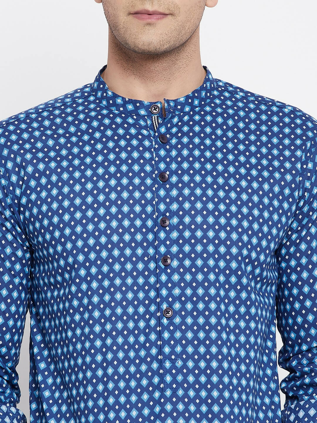 Even Apparels Blue Men's Pure Cotton Kurta With Band Collar | Swadesiicart