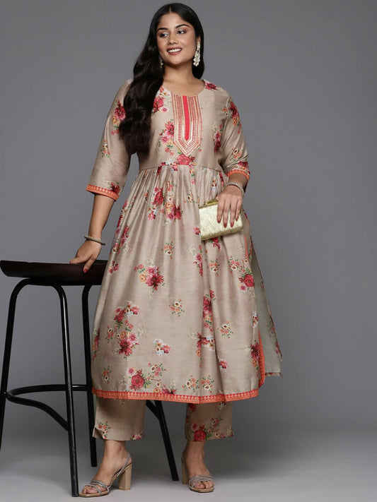Ahalyaa Women's Traditional wear Kurta Set - Tan | Swadesiicart