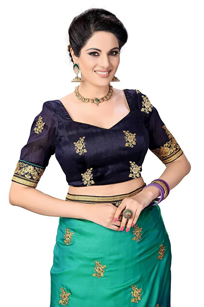 Sarvadarshi Fashion Women's Blue Barfi Silk Heavy lace Embroidery work Saree With blouse piece | Swadesiicart
