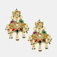 Ruby Raang Gold Polished Multi-Color Navratan Kundan Earrings | Swadesiicart