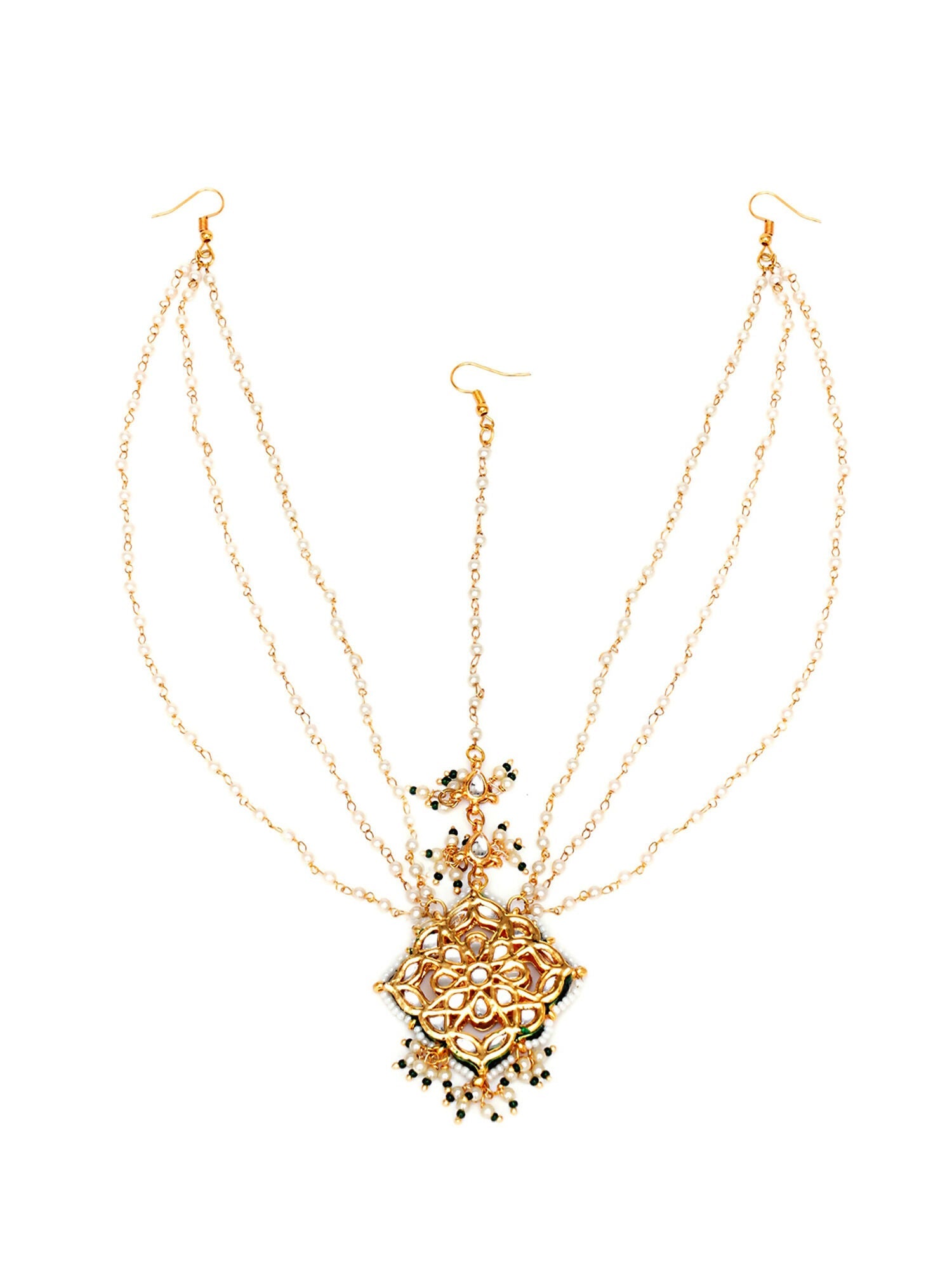 Layered Pearl Matha Patti (Gold) - Ruby Raang | Swadesiicart