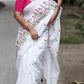 Exclusive Collection White Pure Cotton Handloom Embroidered Saree - Swadesiicart