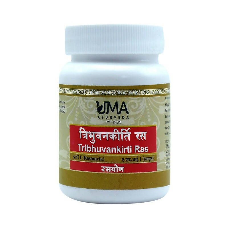 Uma Ayurveda Tribhuvan kirti Ras Tablets - Swadesiicart