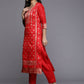 Ahalyaa Women Red Ethnic Motifs Kurta with Trousers | Swadesiicart