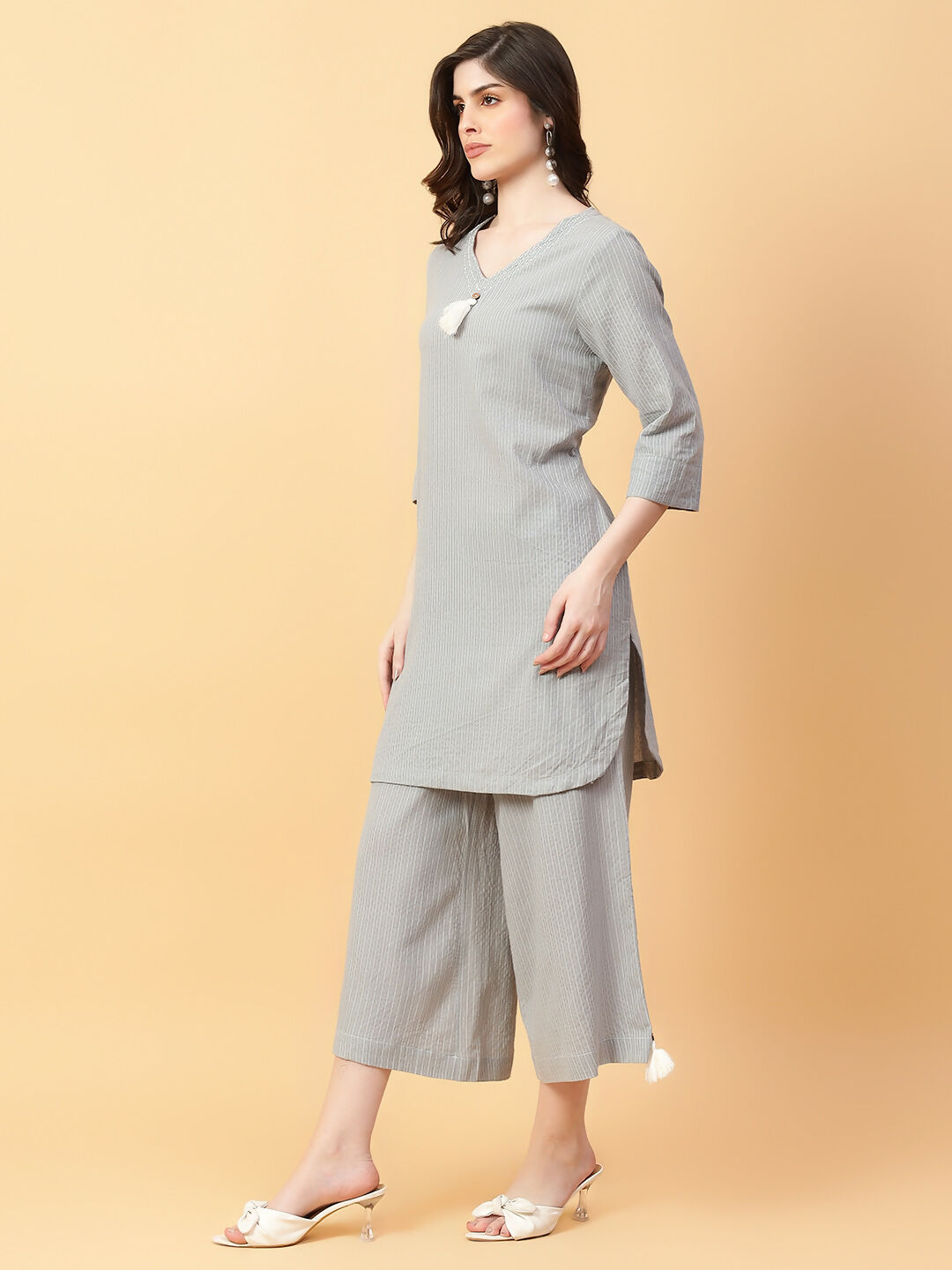 Joban Fashion Grey Cotton Khatha & Hand Work Co-ord Set - Swadesiicart