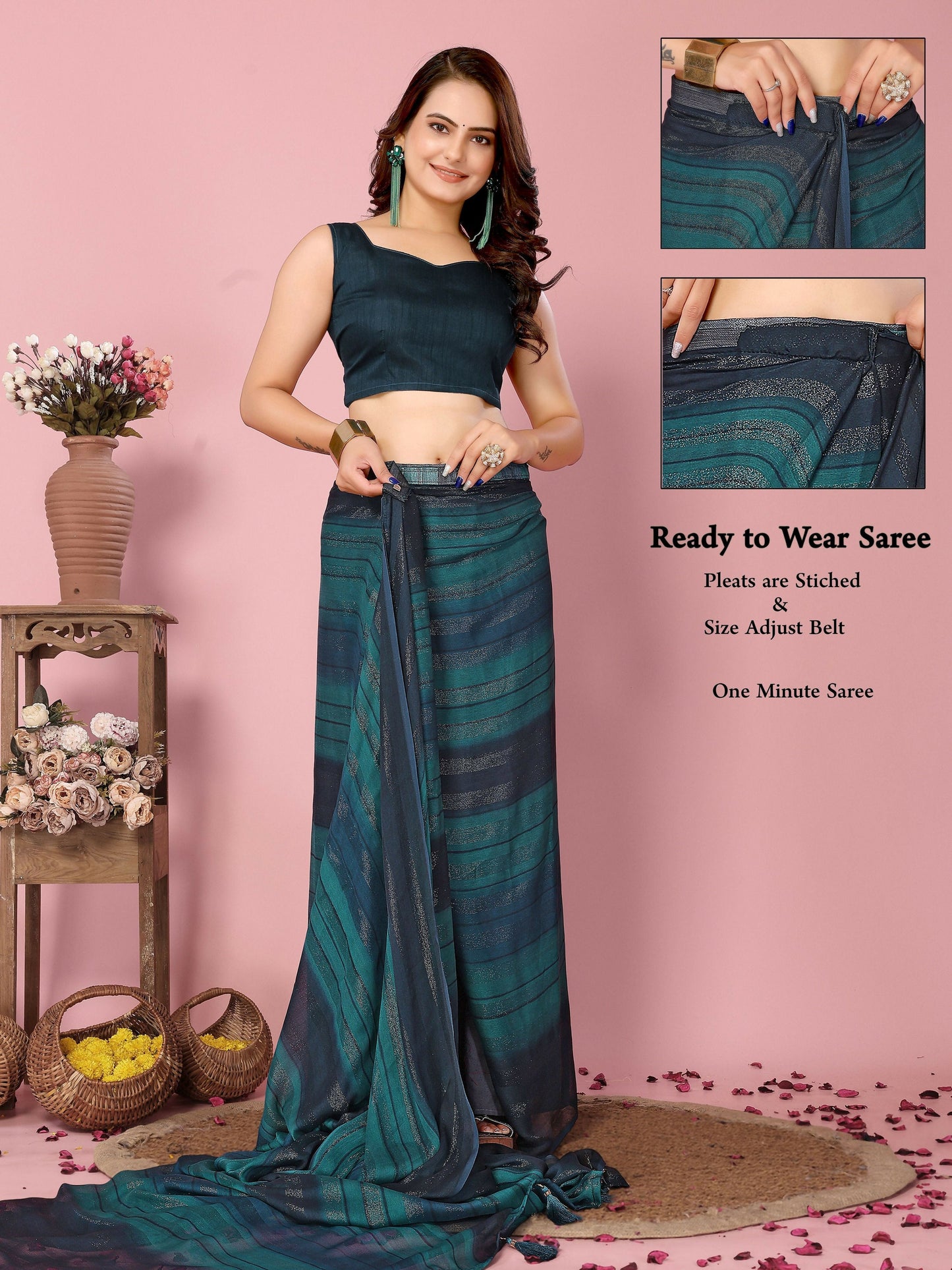 Attractive These Party Wear Ready To Wear Saree - Blue | Swadesiicart