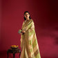 Joban Fashion Cream & Parrot Green Plain With Weaving Border Banarasi Silk Sarees | Swadesiicart