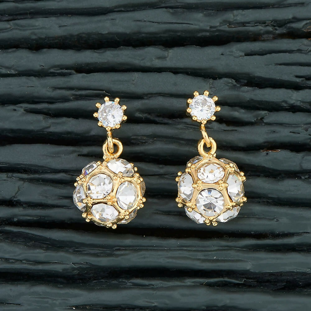 Joban Fashion Women Brass Golden White Ad Earrings - Swadesiicart