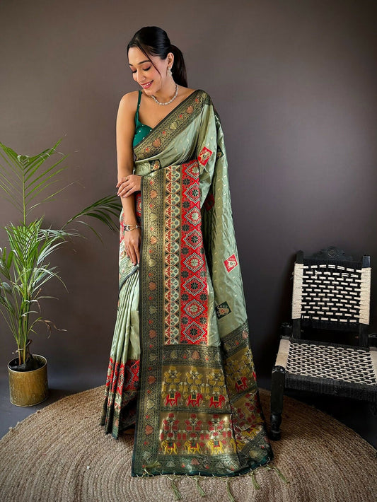 Joban Fashion Grey Small Butti Banarasi Silk Sarees | Swadesiicart