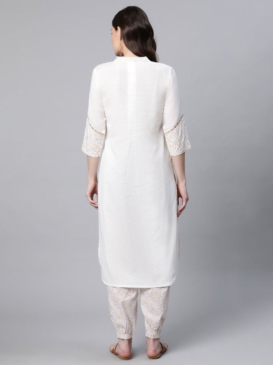 Ahalyaa Women Offwhite Pure Cotton Printed Kurta With Trousers | Swadesiicart