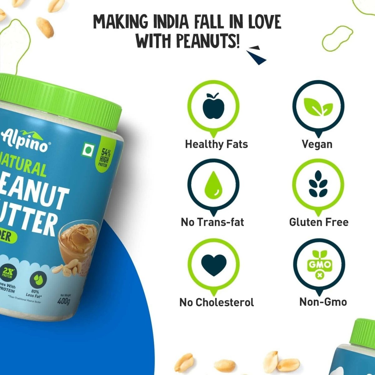Alpino Natural Peanut Butter Powder Unsweetened - Swadesiicart