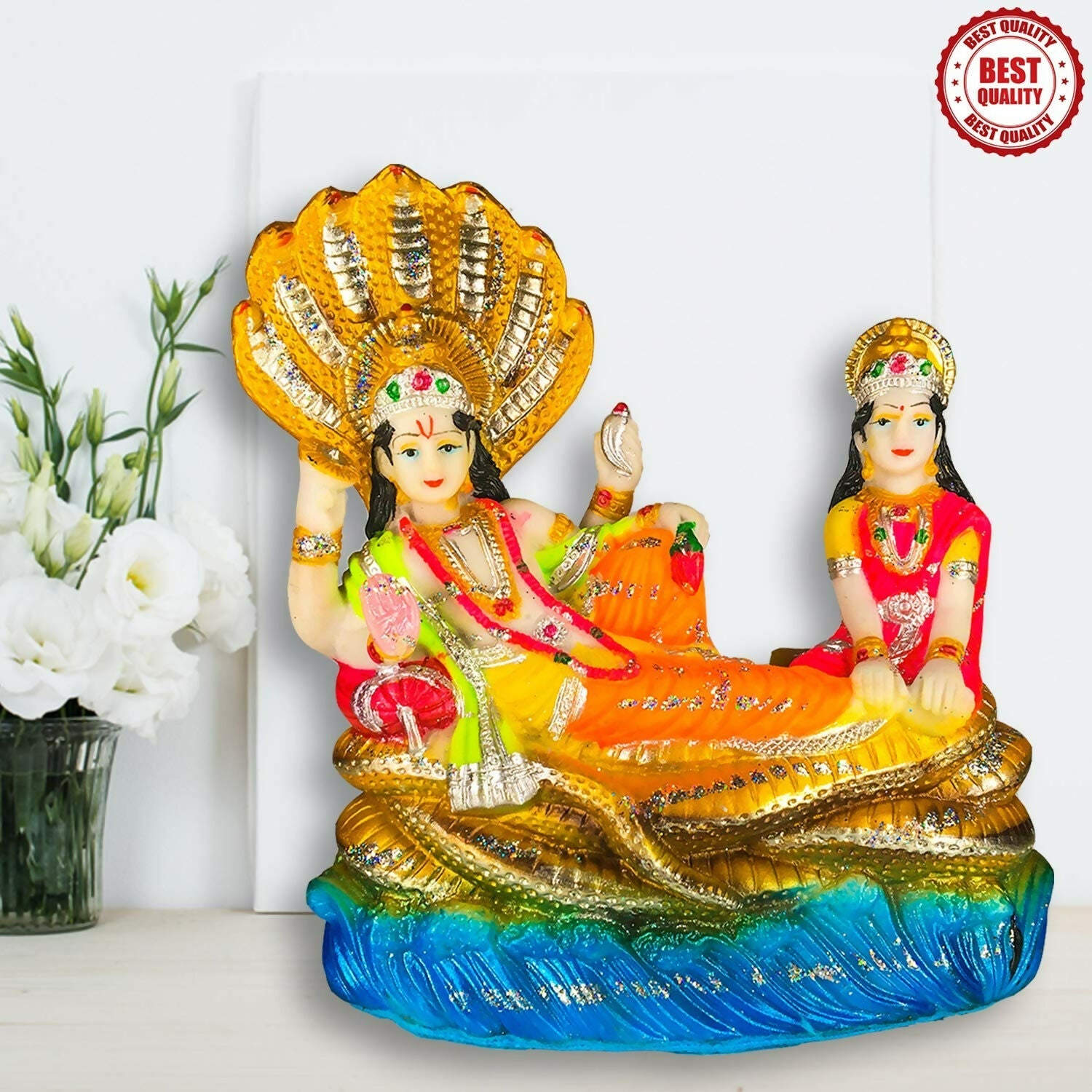 Blissful Polymer Unbreakable Action Lord Vishnu Laxmi Idol - Swadesiicart