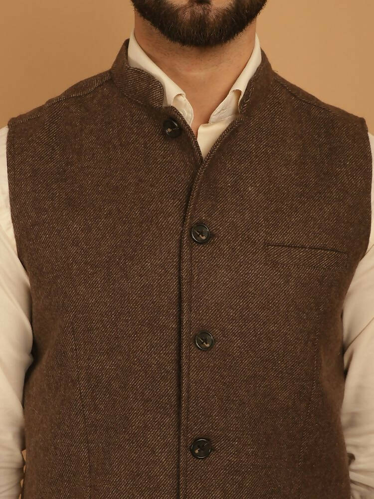 Even Apparels Pure Wool Nehru Jacket - Brown | Swadesiicart
