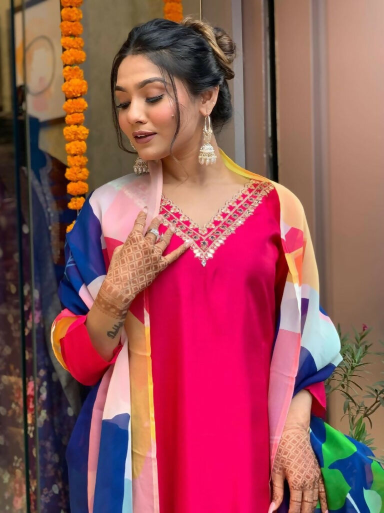 Partywear Designer Tameta Viscos Chanderi Stitched Suit With Dupatta - Tanisha | Swadesiicart