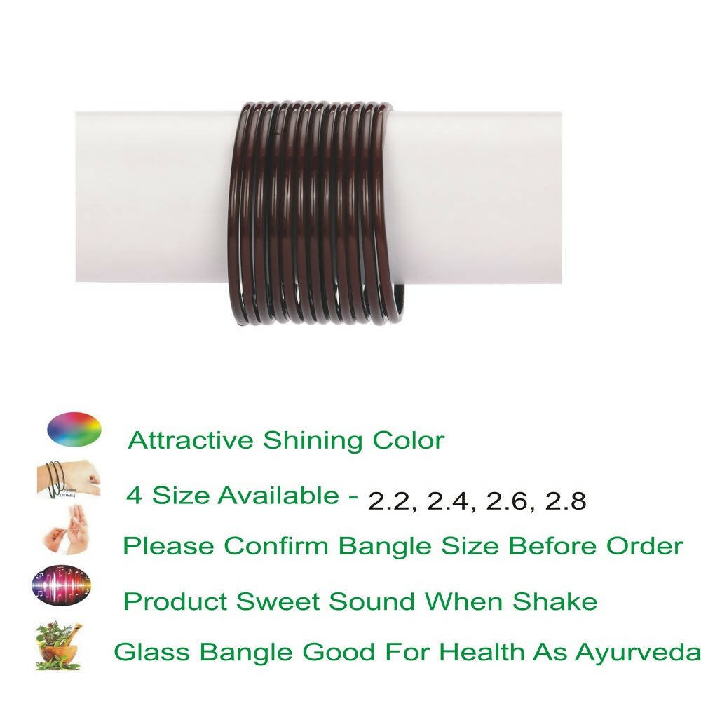 Afast Shining Brown Glass Party, Wedding, Daily Use Bangle Set, Pack Of 12 - Swadesiicart