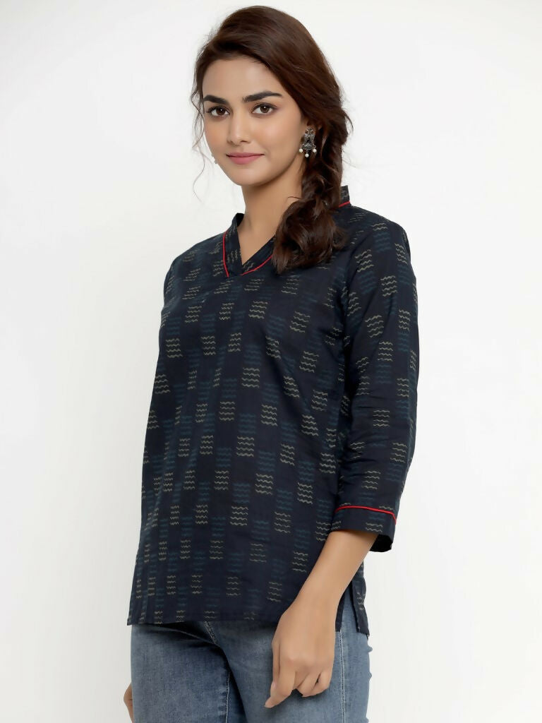 Miravan Women's Blue Printed Indigo Kurti - Swadesiicart