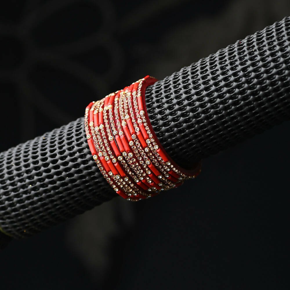 Afast Elegant Bridal & Wedding Party Fashion Bangle/Kada Set, Red, Glass, Pack Of 12 Model No- A9 - Swadesiicart