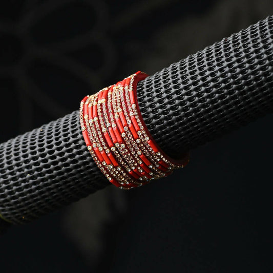 Afast Elegant Bridal & Wedding Party Fashion Bangle/Kada Set, Red, Glass, Pack Of 12 Model No- A9 - Swadesiicart