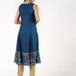 Aniyah Rayon Block Print Flared Blue Kurta (AN-149K) - Swadesiicart