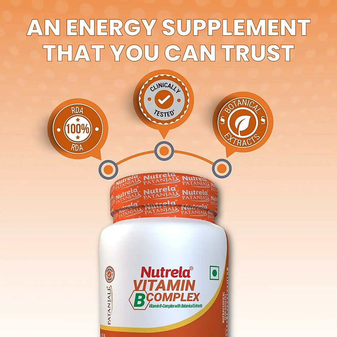 Patanjali Nutrela Vitamin B-Complex Capsules | Complete B Vitamins for Energy & Nerve Health - Swadesiicart