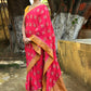 Joban Fashion Bright Pink Crepe Chiffon Pure Handloom Banarasi Silk Saree | Swadesiicart