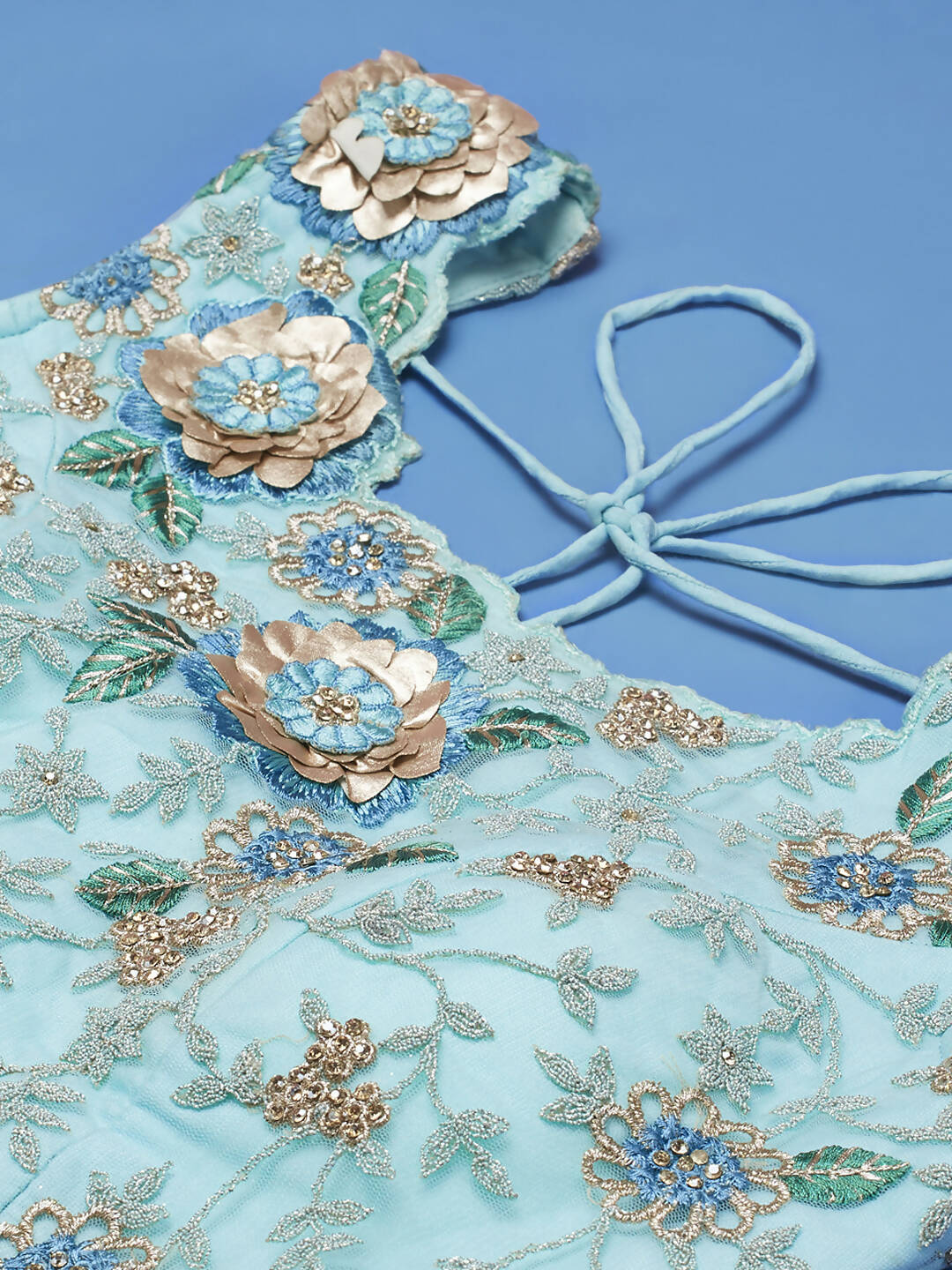 House of Panchhi Turquoise Blue Net Sequinse Work Lehenga & Blouse, Dupatta | Swadesiicart