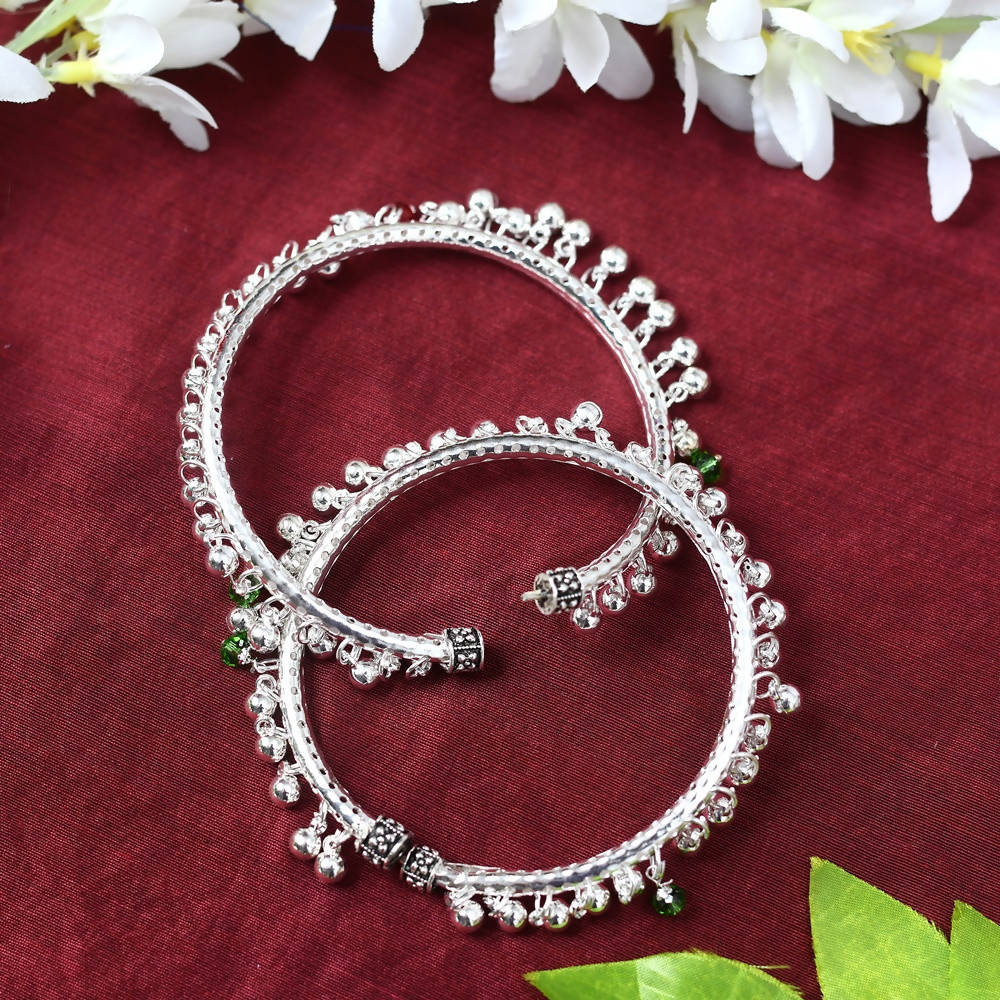 Mominos Fashion Kamal Johar Oxidised Silver Anklets With Muvvas | Swadesiicart