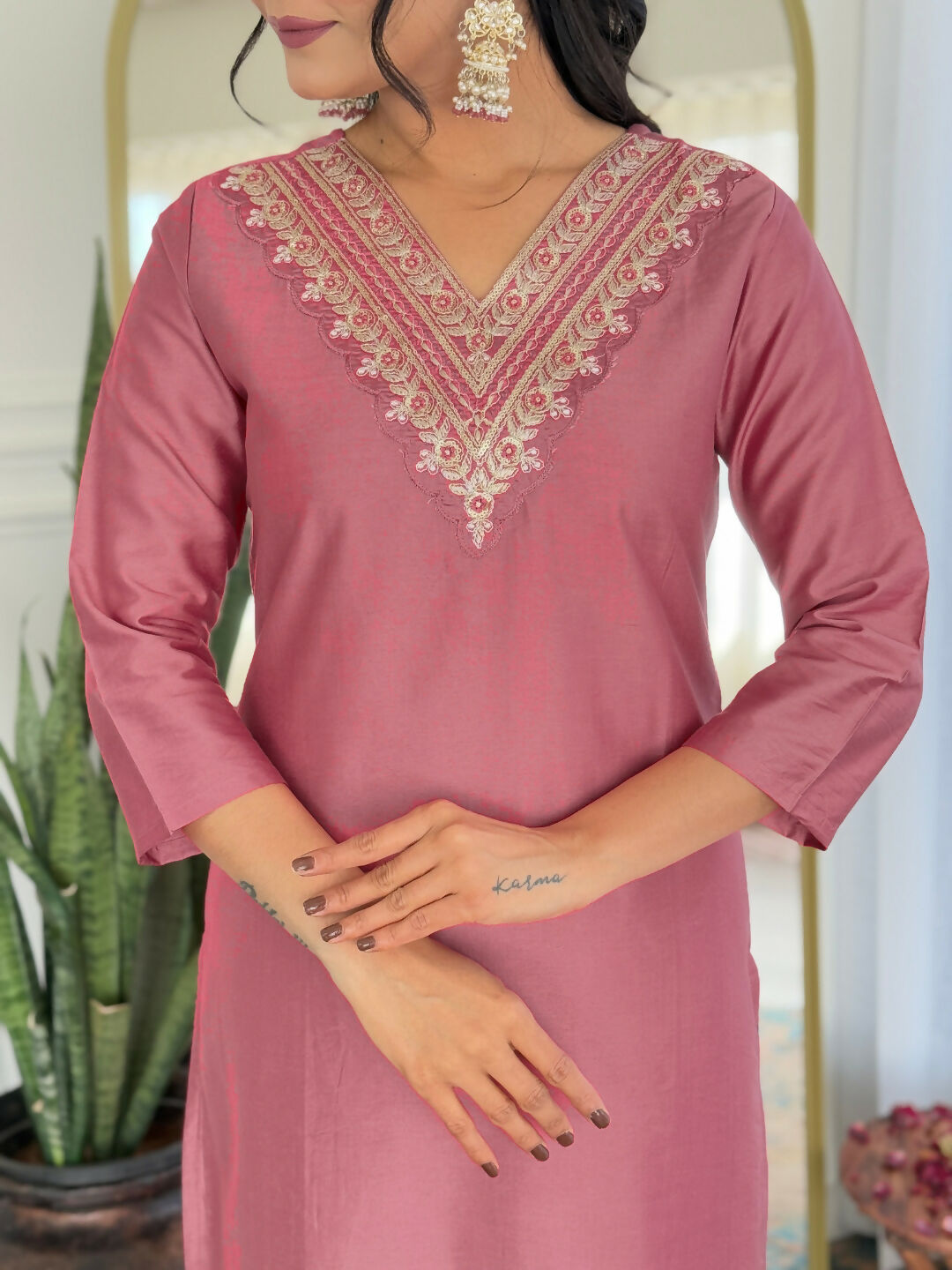 The52 Gajri Women's Beautiful Embroidered Rayon Fabric with Straight Kurta, Pant and Dupatta Set - Swadesiicart