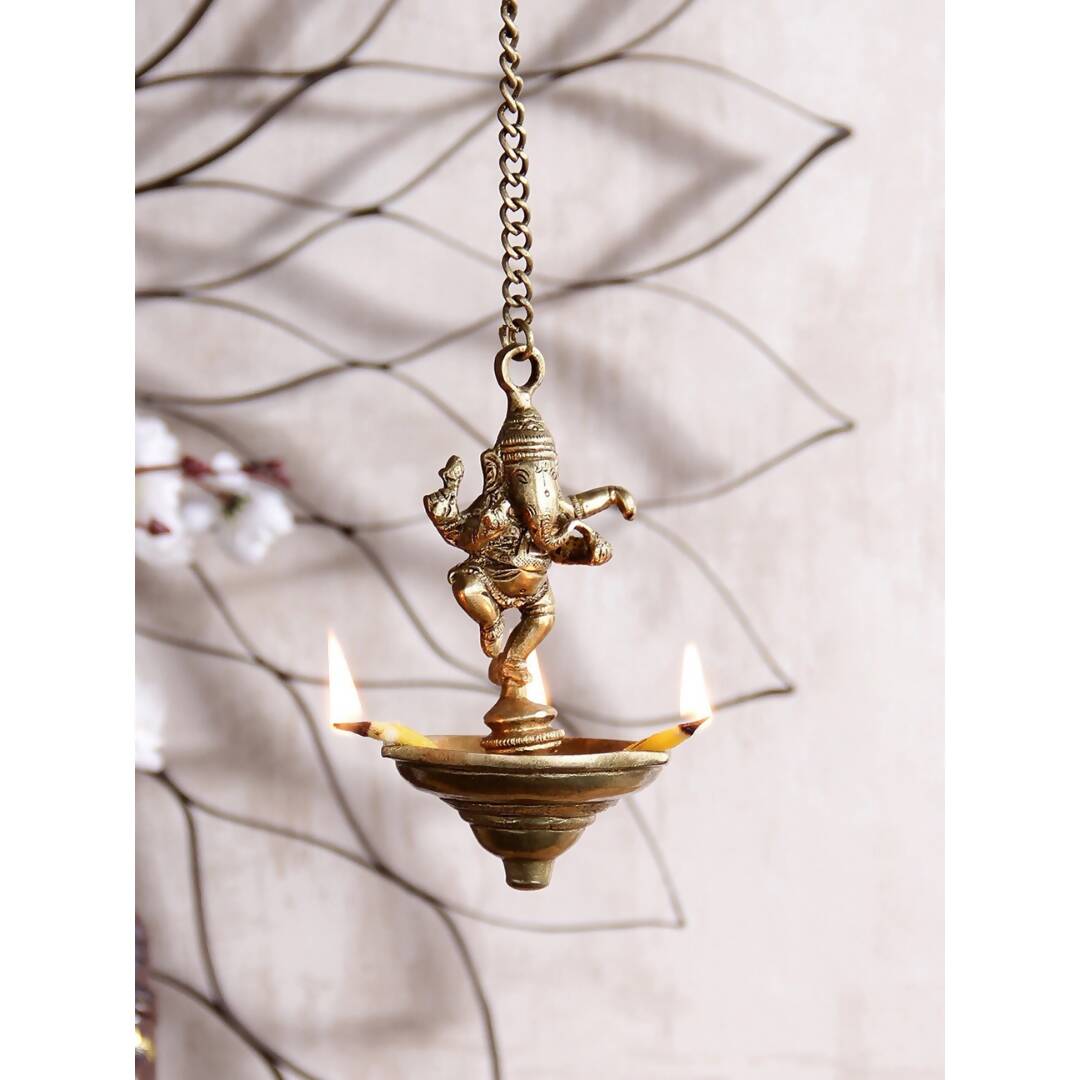 eCraftIndia Brown Dancing Ganesha Brass Hanging Diya | Swadesiicart