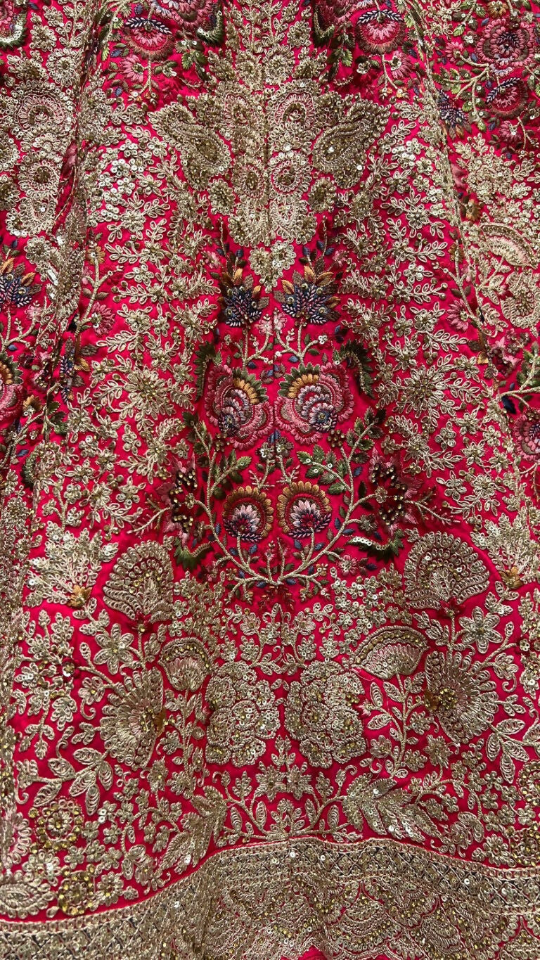 Jyoti Fashion Women's Rani Pink Silk Fancy Dori & Sequins Multi Thread Embroidered with Diamond Work Wedding Lehenga Choli | Swadesiicart