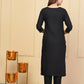 Black Rayon Slub Embroidered Stitched Suit With Dupatta - Tanisha | Swadesiicart
