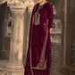 Jyoti Fashion Women's Maroon Velvet Floral Resham Thread with Jari work Kurta with Trouser & Dupatta | Swadesiicart
