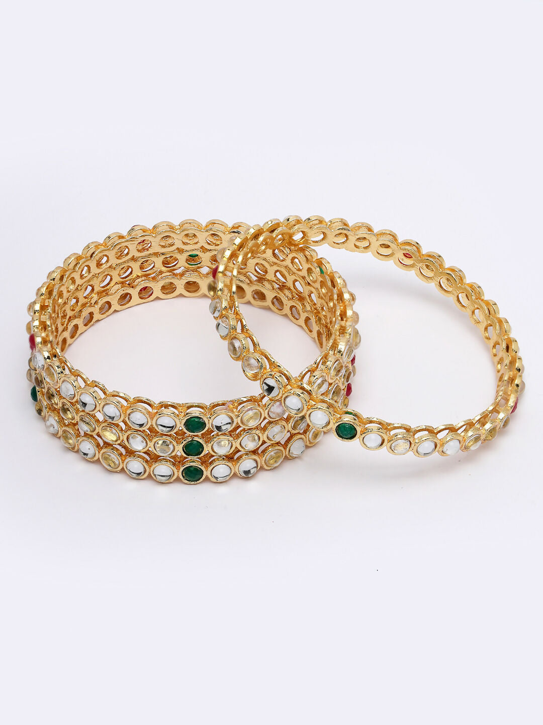 NVR Women Set of 4 Gold-Polished Kundan Studded Bangles - Swadesiicart