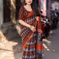 Orange Linen Blend Ethnic Motifs Saree with Unstitched Blouse - Hiral Fashion | Swadesiicart