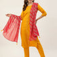 FIORRA Women's Yellow Poly Crepe Straight Kurta Pant With Dupatta - Swadesiicart