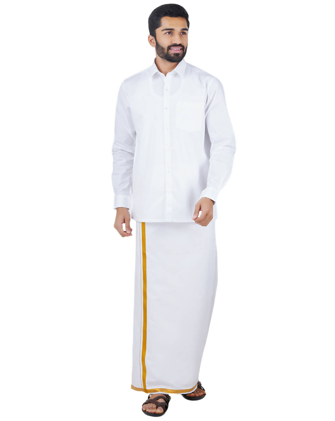 Ramraj Cotton Mens Full Sleeve Formal 100 % Cotton White Shirt | Swadesiicart
