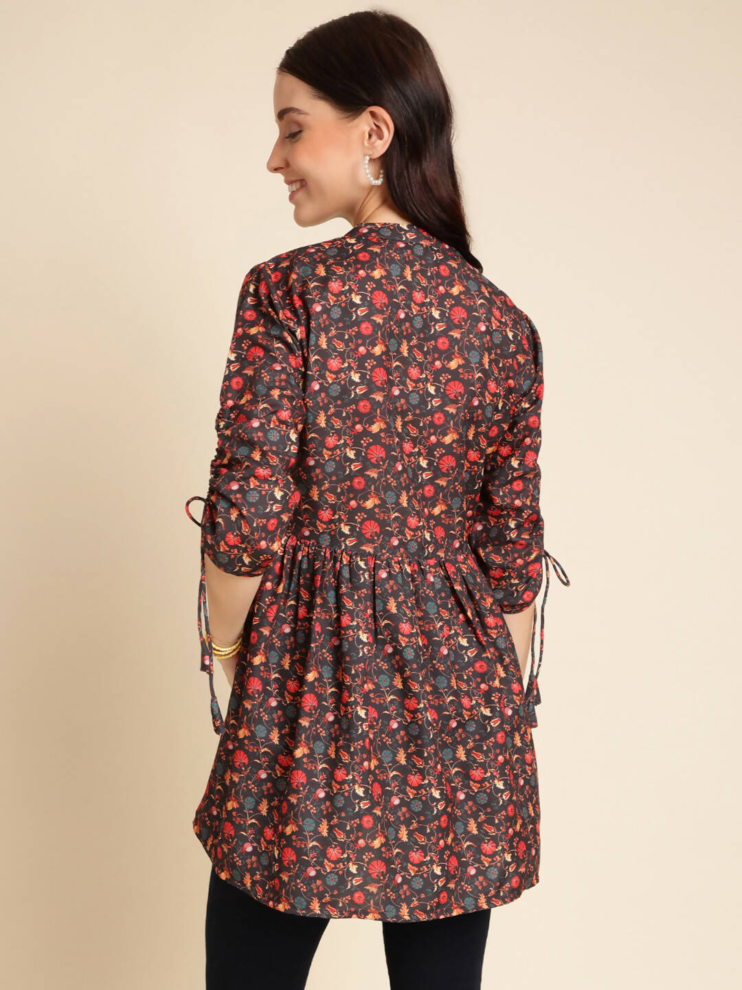 Black Poly Rayon Digital Printed A-line Top - Tarini - Swadesiicart