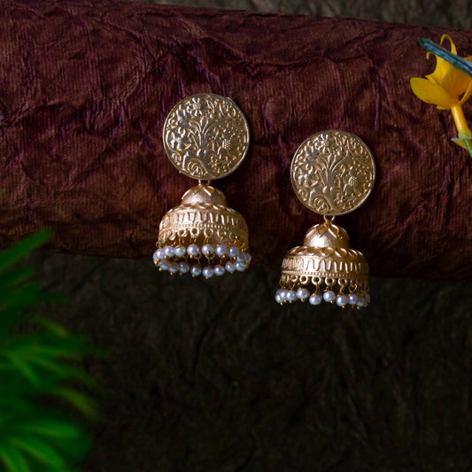 Joban Fashion Women Matte Gold Brass Jhumka | Swadesiicart